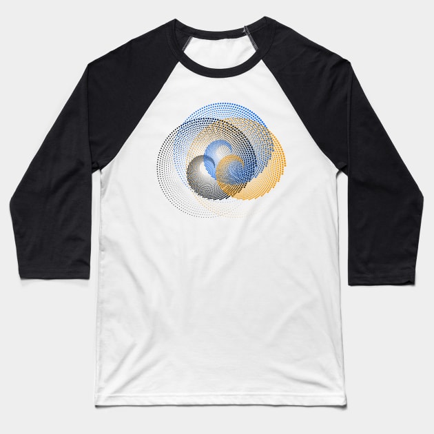 3 spirals blue and orange and black overlapping Baseball T-Shirt by goingplaces